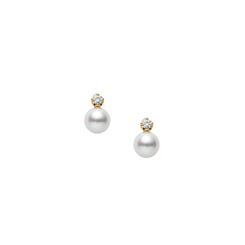 Mikimoto Classic 5mm Pearl and Diamond Earrings PE 1688D K