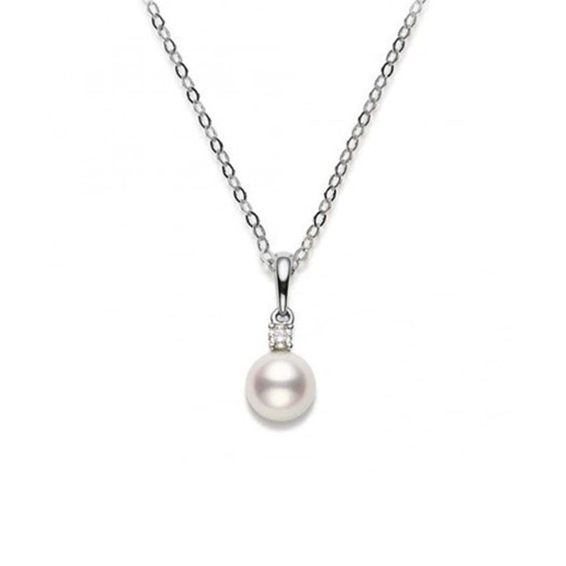 Mikimoto 8mm AA Pearl and Diamond Pendant PPS 803D W