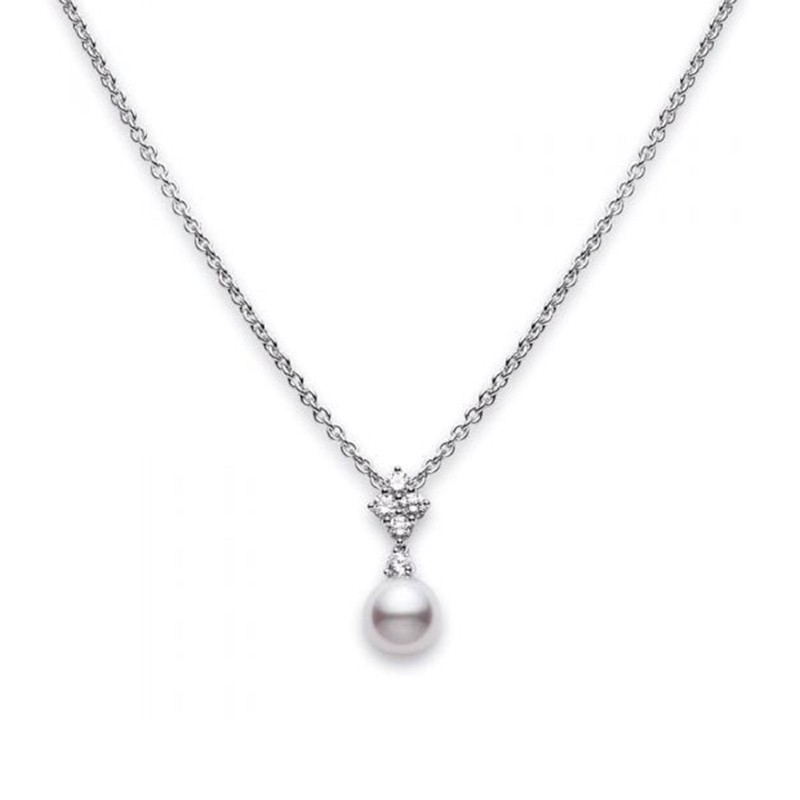 Mikimoto 8mm Akoya Pearl and Diamond Pendant PPL 838D W