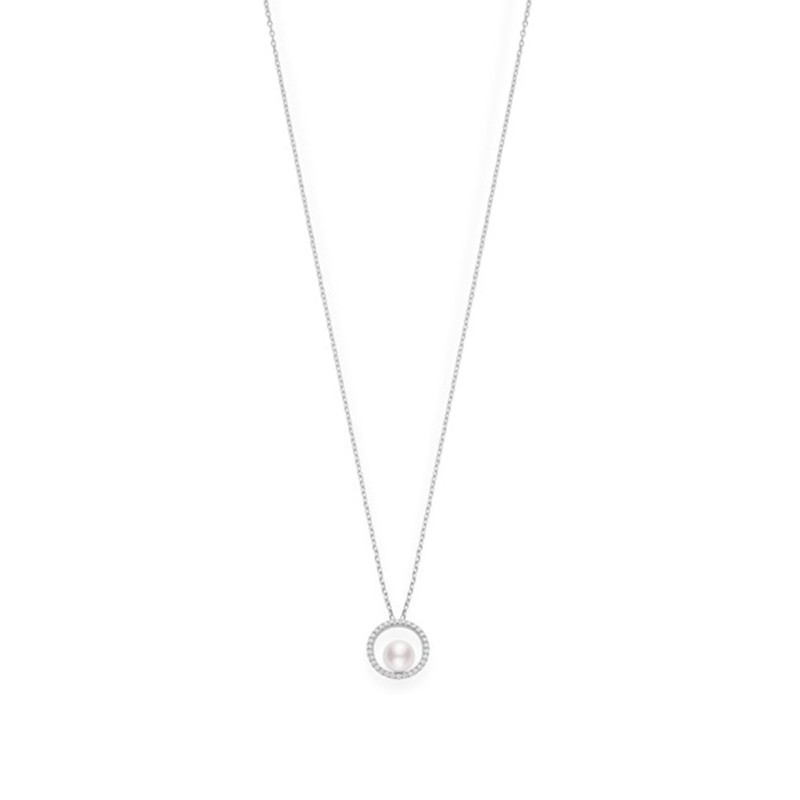 Mikimoto Akoya Circle 7mm Pearl and Diamond Pendant PPA 5501D W