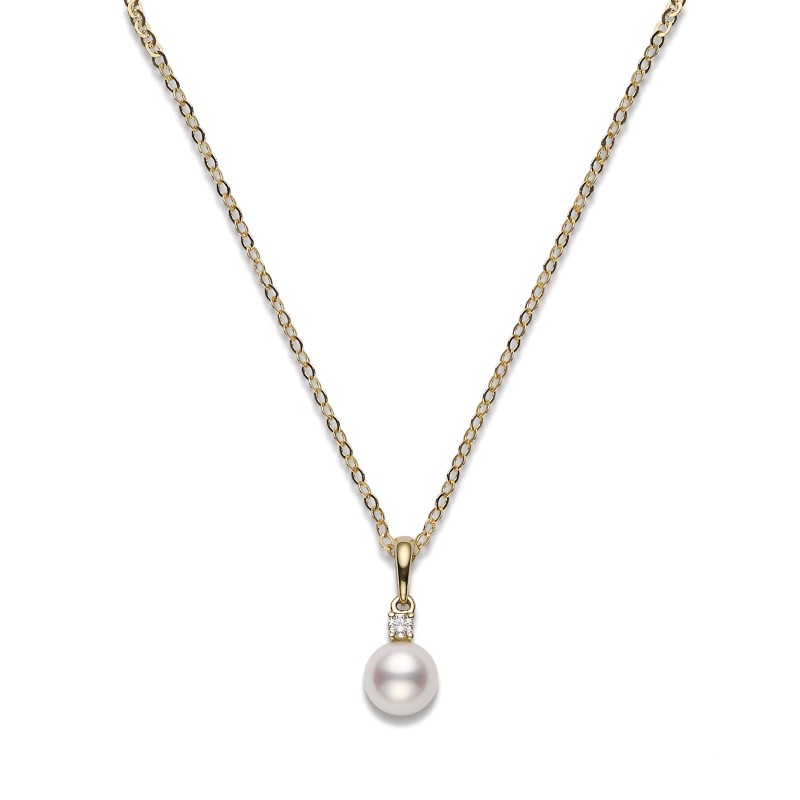 Mikimoto 18ct Yellow Gold A+ 6mm Pearl & 0.03ct Diamond Pendant PPS 602D K