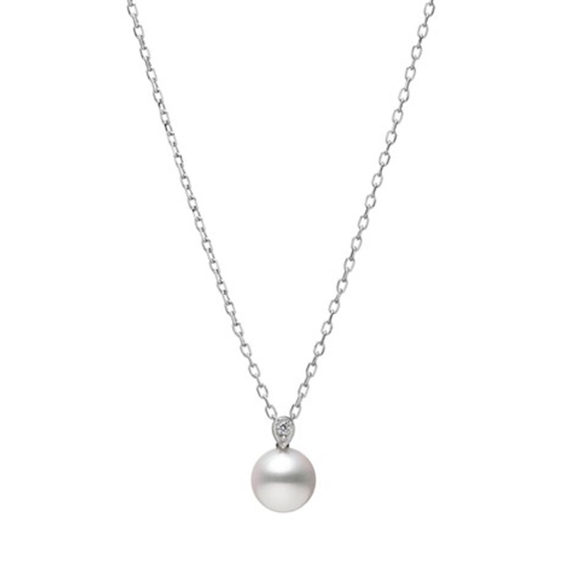 Mikimoto 18ct White Gold 7.75mm Pearl & Diamond Pendant PP 20591D W