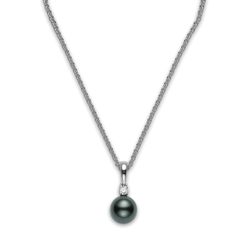 Mikimoto 18ct White Gold 10mm A+ Black Pearl & Diamond Pendant PPS 1002BD W