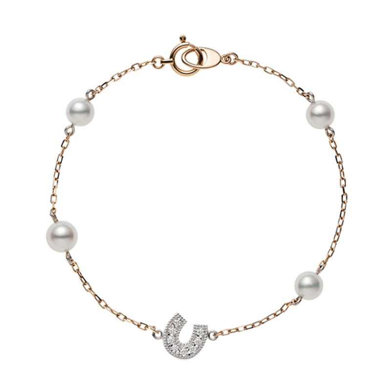 Mikimoto 5.5mm Pearl and Diamond Horseshoe Chain Bracelet PD 259D Z