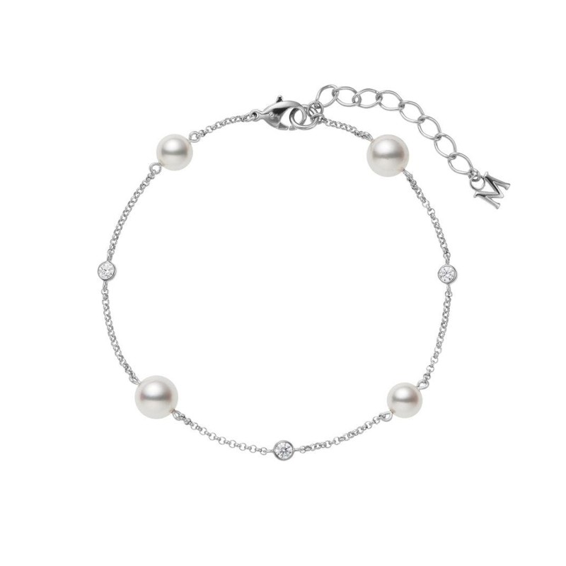 Mikimoto 18ct White Gold Akoya Cultured Pearl & 0.15ct Diamond Chain Bracelet PD 250D W