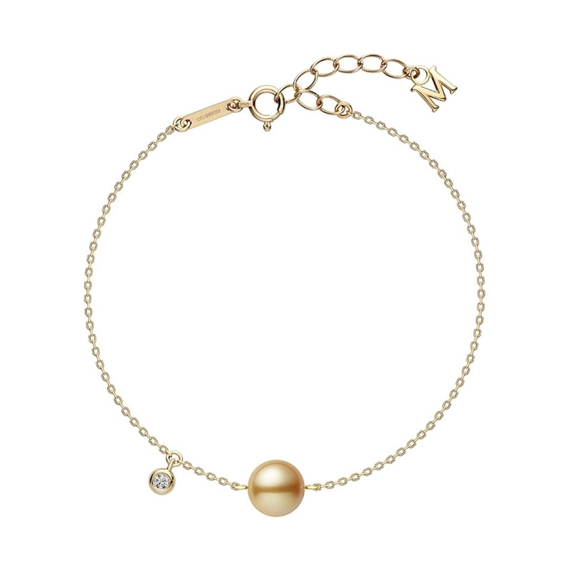 Mikimoto 18ct Yellow Gold 9.00mm Golden South Sea Cultured Pearl and 0.02ct Diamond Bracelet