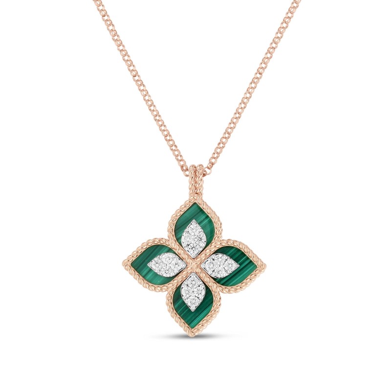 Roberto Coin Princess Flower 4.44ct Malachite 0.19ct Diamond Pendant Necklace