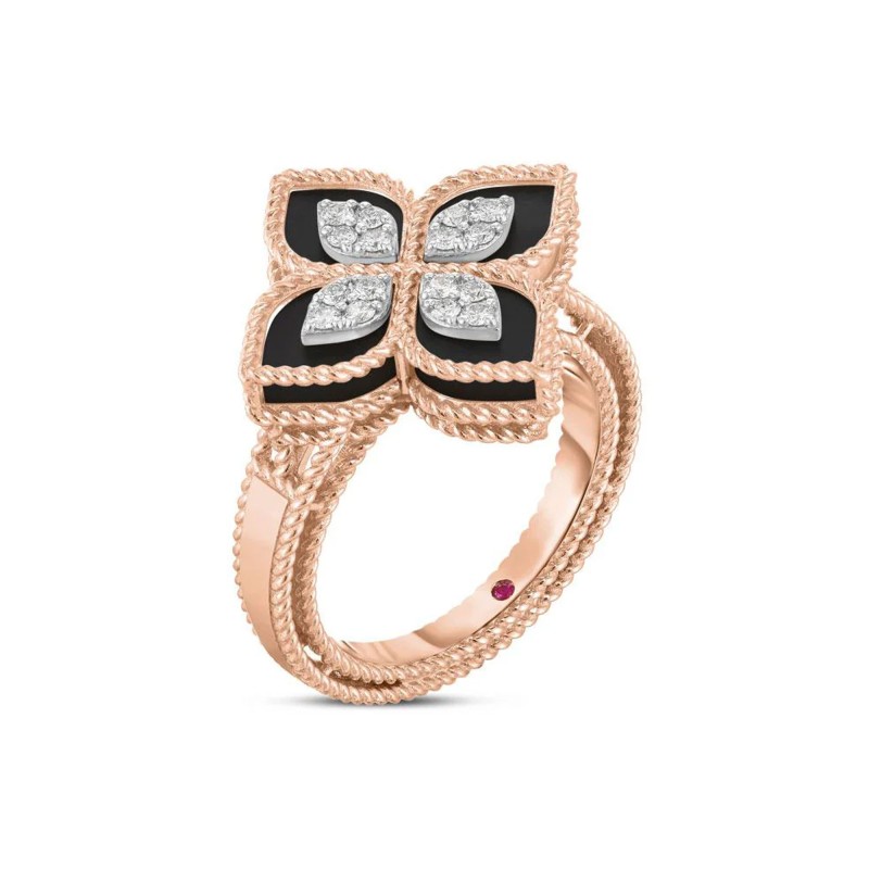 Roberto Coin Princess Flower Black Jade & Diamond Ring ADV888RI1837 RW
