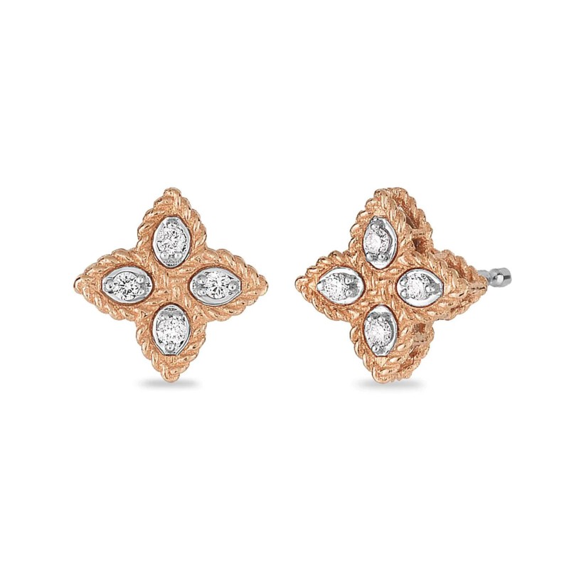 Roberto Coin 18ct Rose Gold Princess Flower 0.09ct Diamond Stud Earrings ADR777EA0641_RG