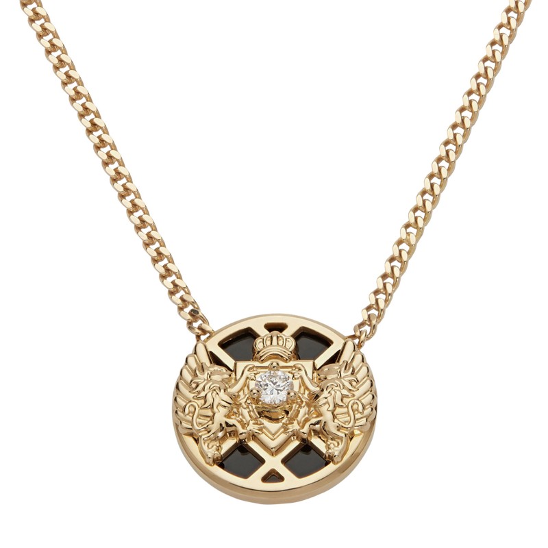 Balmain 18ct Yellow Gold Emblem Diamond and Onyx Chain Pendant ABAJ01NL0002