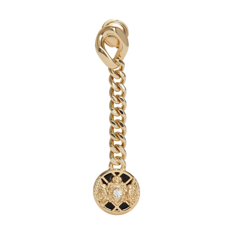 Balmain 18ct Yellow Gold Emblem Diamond and Onyx Single Drop Earring ABAJ01ER0003
