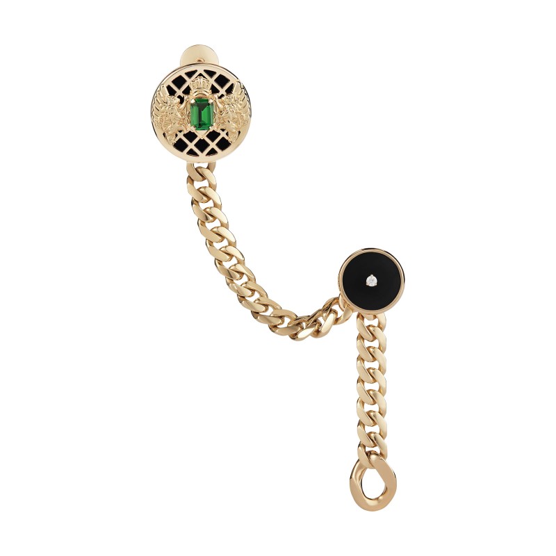 Balmain 18ct Yellow Gold Emblem Tsavorite Onyx and Diamond Brooch ABAJ01BH0001