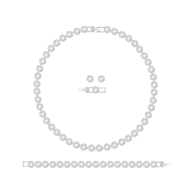 Swarovski White Crystal Rhodium Plated Una Angelic Necklace, Earrings and Bracelet Set 5367853