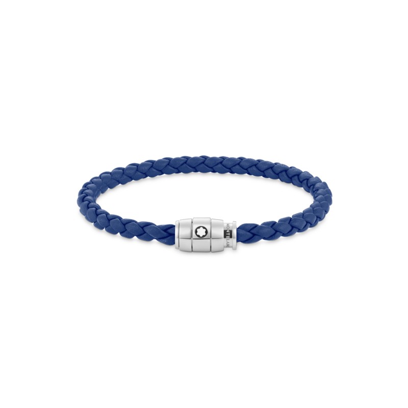 Montblanc Steel 3 Rings Closing and Blue Leather Bracelet 130899