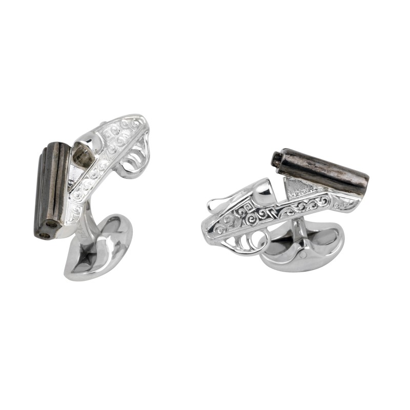 Deakin & Francis Country Sterling Silver Engraved Shotgun Cufflinks