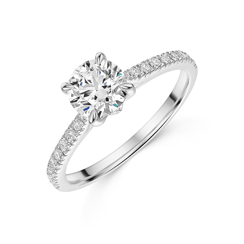 Platinum Round Brilliant 1.00ct Lab Grown Diamond Ring with 0.18ct Diamond Shoulders