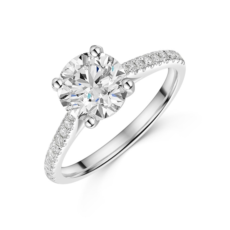 Platinum Lab Grown 2.25ct Round Brilliant Diamond Solitaire Ring with Shoulders