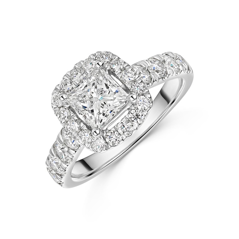 Platinum 2.00ct Princess Cut Lab Grown Diamond Halo Solitaire Ring