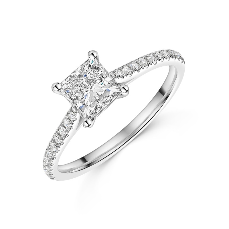 Platinum Lab Grown Princess Cut 1.25ct Diamond Solitaire Ring with Shoulders