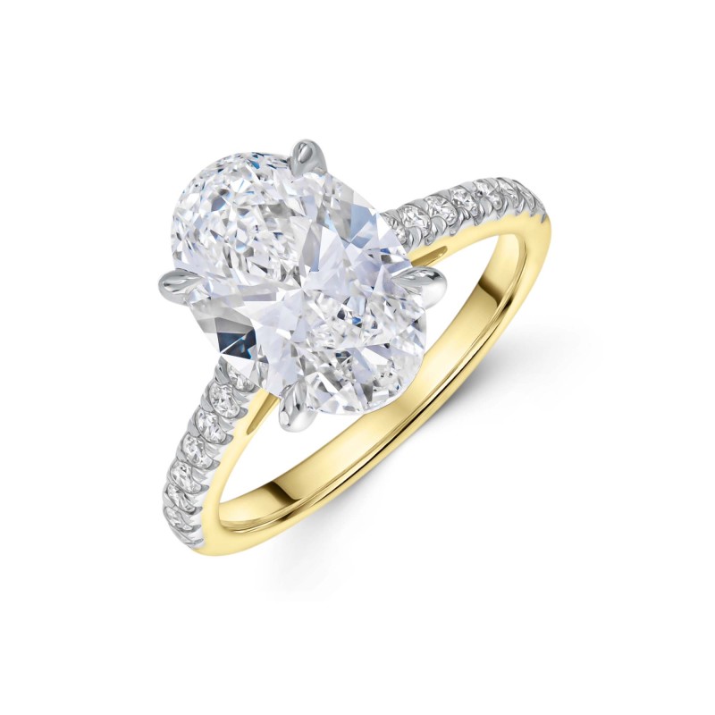 18ct Yellow Gold Lab Grown 3.25ct Oval Diamond Shoulders Ring