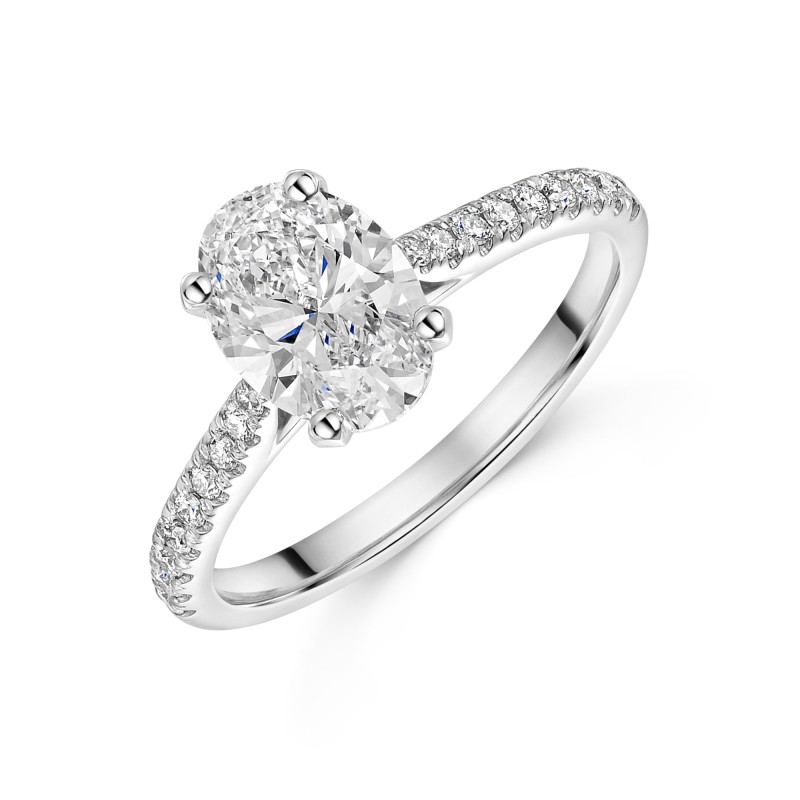 Platinum Lab Grown 1.50ct Oval Diamond Ring with Round Brilliant Diamond Shoulders