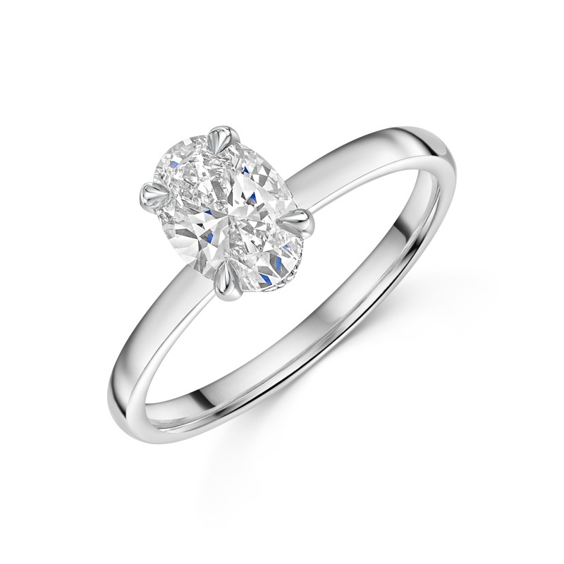 Platinum 1.07ct Oval Cut Lab Grown Diamond Hidden Halo Solitaire Ring