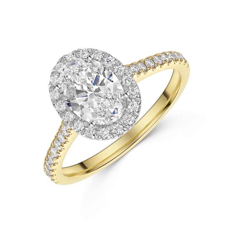 18ct Yellow Gold Oval Cut 1.00ct Lab Grown Diamond Halo Ring with Diamond Shoulders