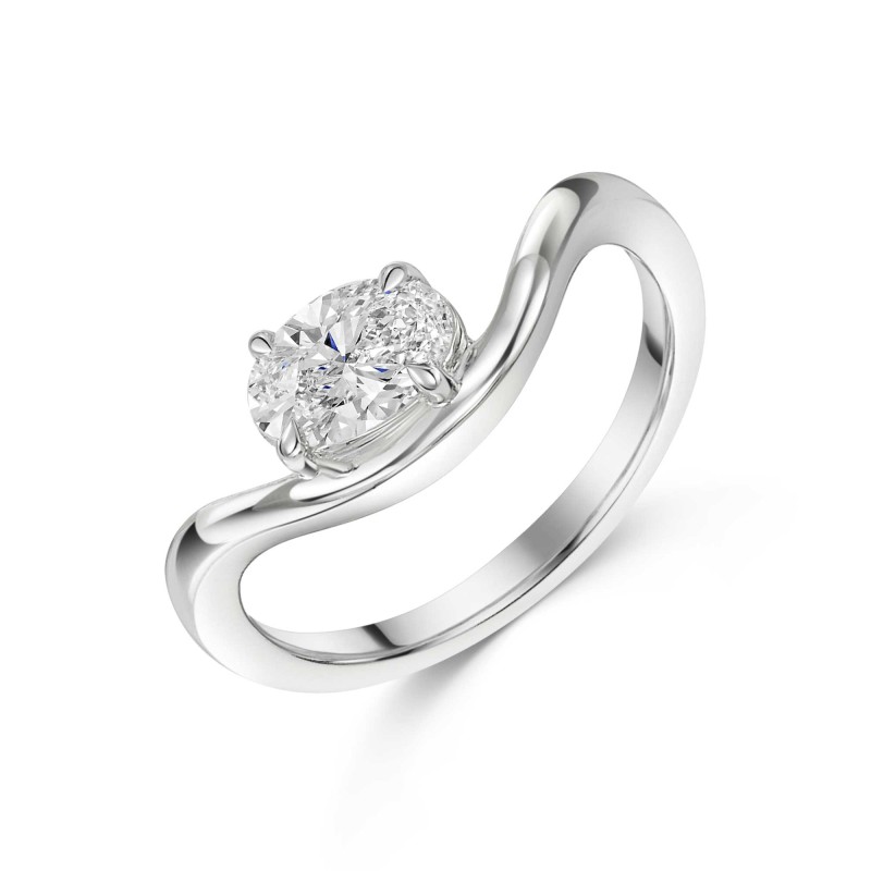 9ct White Gold Oval Cut 0.75ct Lab Grown Diamond Curved Band Solitaire Ring