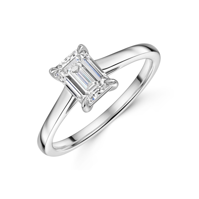 Platinum Lab Grown 1.00ct Emerald Diamond Solitaire Ring 