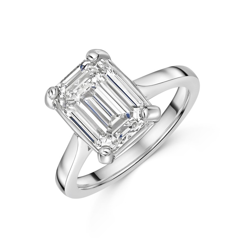 Platinum Lab Grown 4ct Emerald Diamond Solitaire Ring