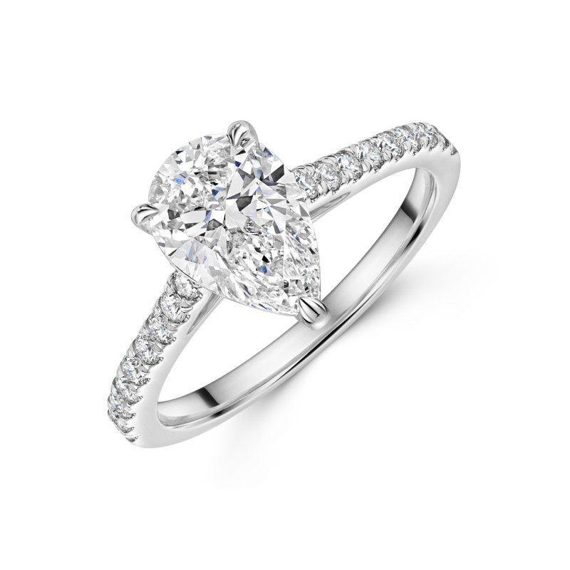 Platinum Lab Grown 1.50ct Pear Diamond Shoulders Ring