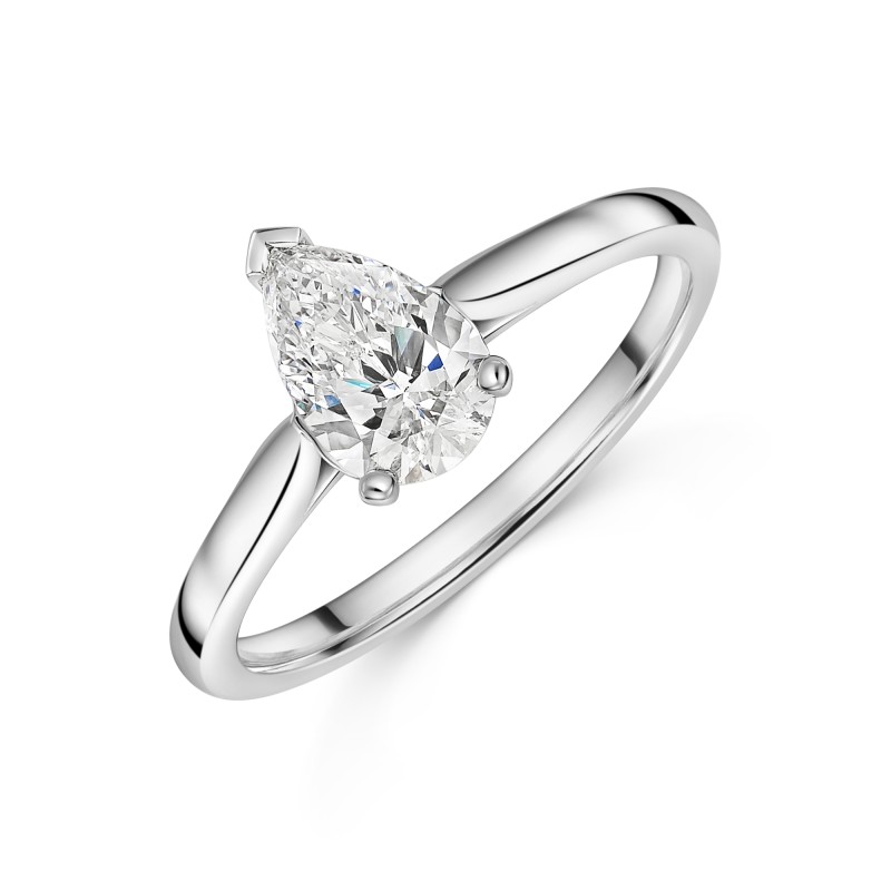 Platinum Lab Grown 1.00ct Pear Cut Diamond Solitaire Ring