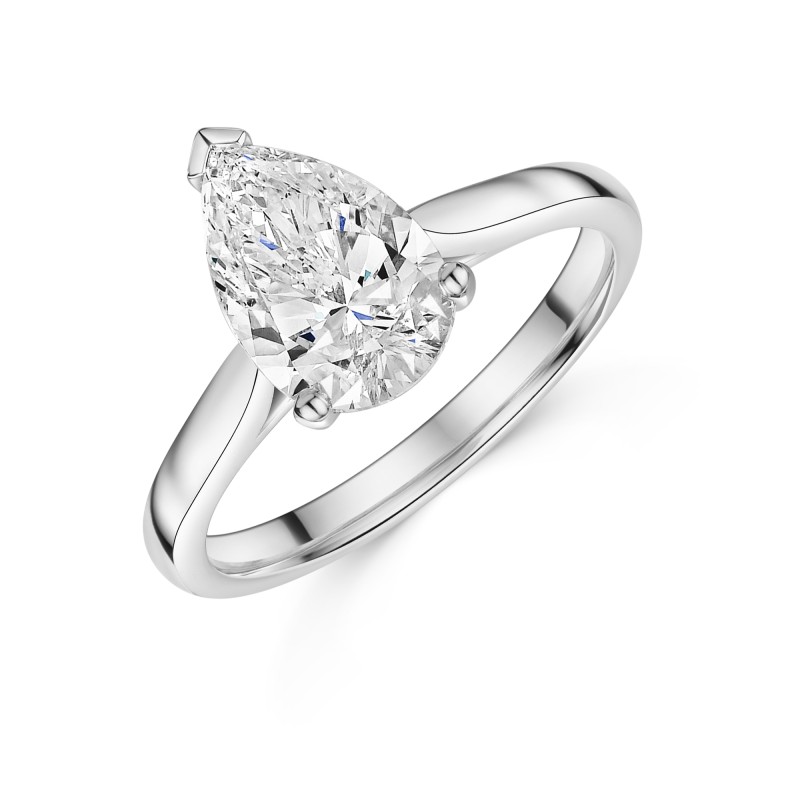 Platinum Pear Cut 2.00ct Lab Grown Diamond 3 Claw Solitaire Ring
