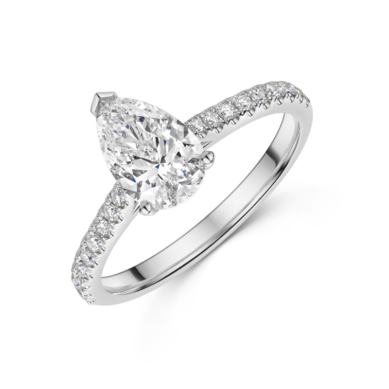 Platinum Pear Cut 1.00ct Lab Grown Diamond Ring with Diamond Shoulders