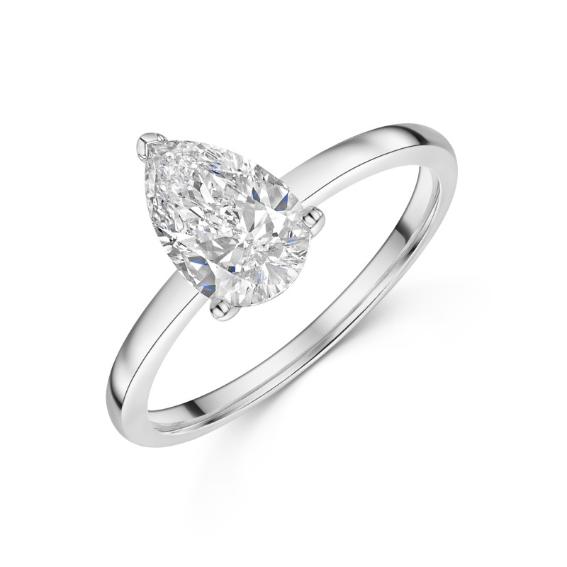 9ct White Gold Pear Shape 1.00ct Lab Grown Diamond 4 Claw Solitaire Ring