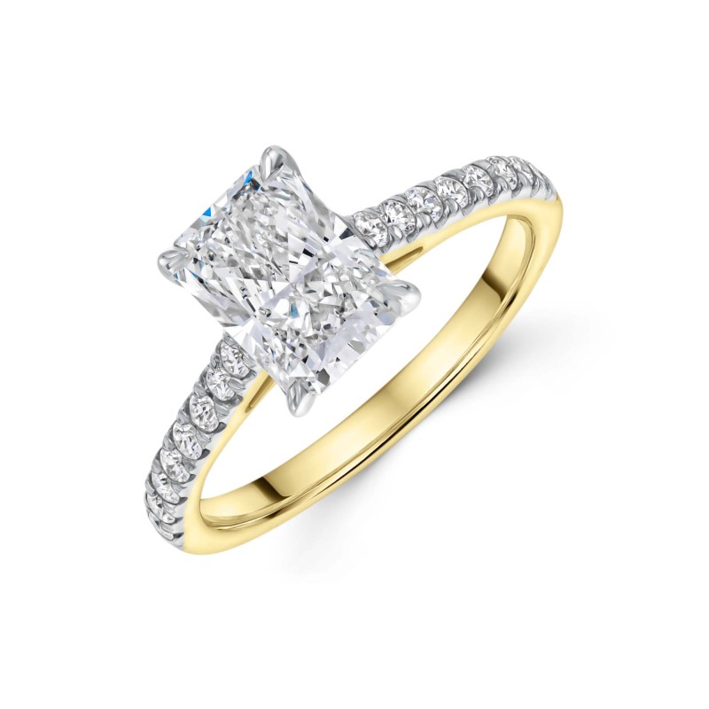 18ct Yellow Gold Lab Grown 2.25ct Radiant Cut Diamond Shoulders Ring