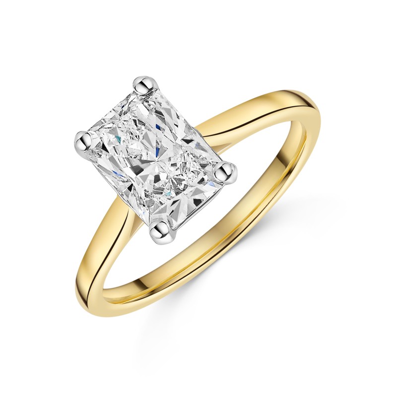 18ct Yellow Gold Lab Grown 2.00ct Radiant Diamond Solitaire Ring