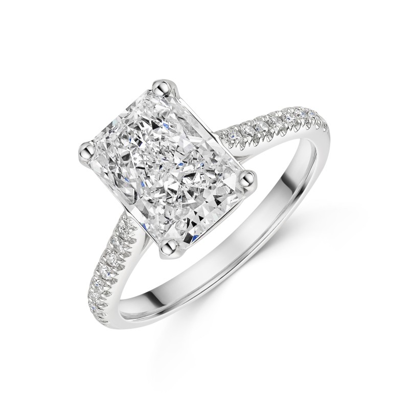 Platinum Radiant 3.25ct Lab Grown Diamond Solitaire Ring with Shoulders