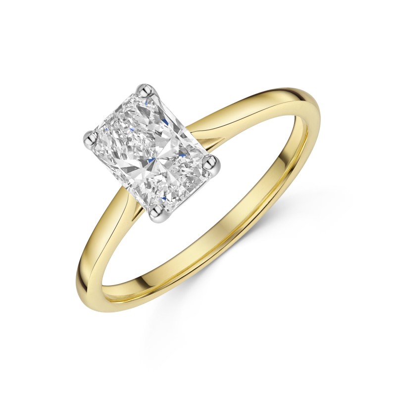 18ct Yellow Gold Radiant Cut 1.00ct Lab Grown Diamond 4 Claw Solitaire Ring
