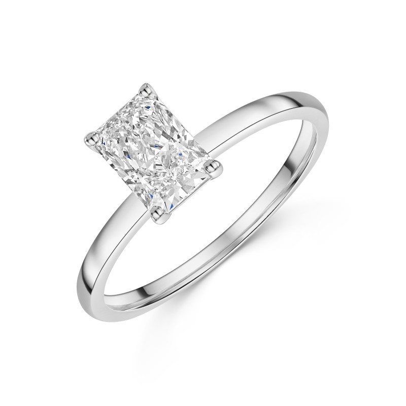 9ct White Gold Radiant Cut 1.00ct Lab Diamond 4 Claw Solitaire