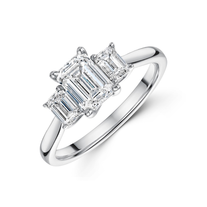 Platinum Lab Grown 1.50ct Emerald Diamond 3 Stone Ring