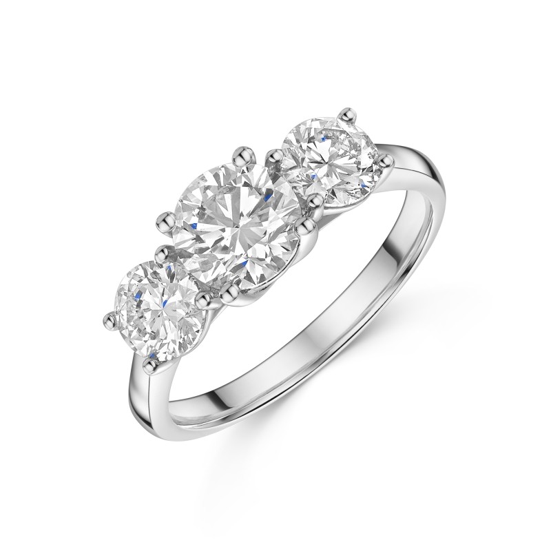 Platinum Round Brilliant 2.00ct Lab Grown Diamond Three Stone Ring