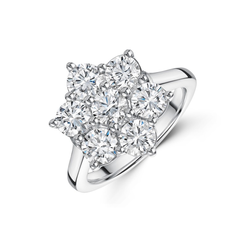Platinum Lab Grown 2.00ct Round Brilliant Diamond Flower Cluster Ring