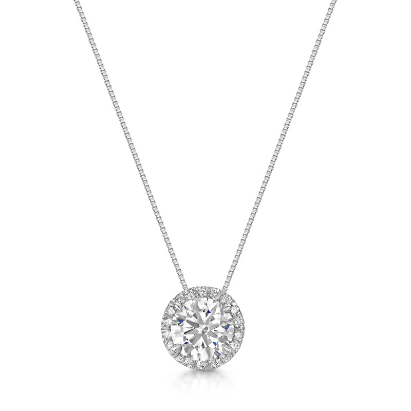 Platinum Lab Grown 1.15ct Round Brilliant Diamond Halo Pendant