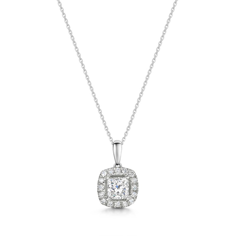 Platinum Princess Cut 1ct Lab Grown Diamond Halo Pendant 