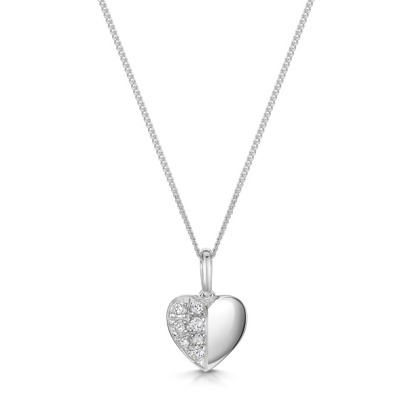 9ct White Gold Round Brilliant 0.10ct Lab Grown Diamond Half Heart Pendant