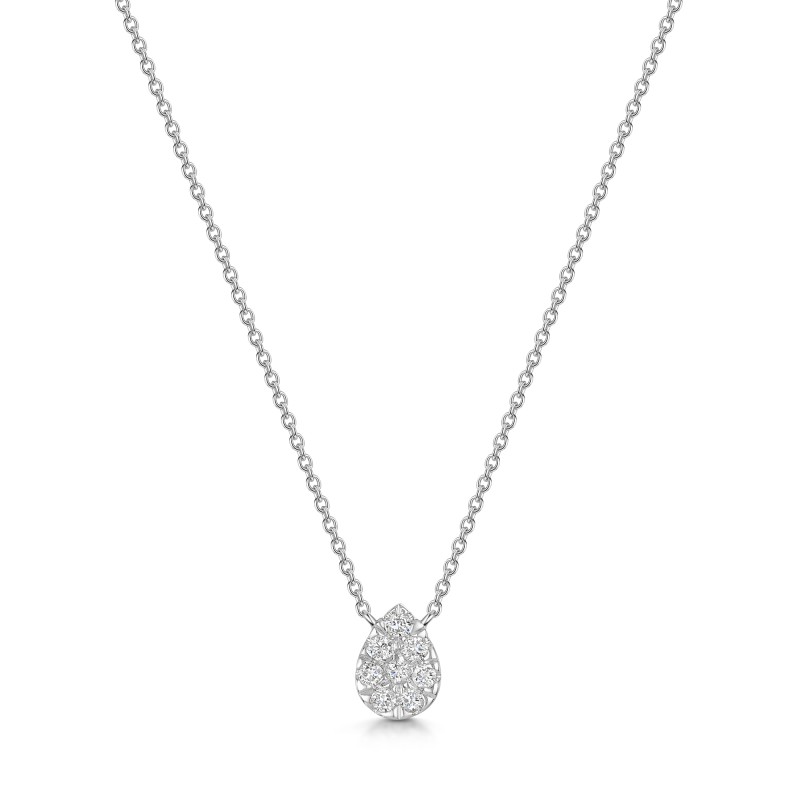 9ct White Gold Round Brilliant 0.08ct Lab Grown Diamond Pear Shape Cluster Pendant