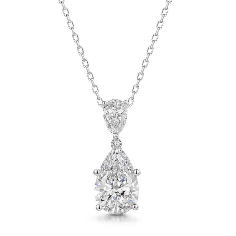 18ct White Gold 3.50ct Lab Grown Pear Cut Diamond Drop Pendant