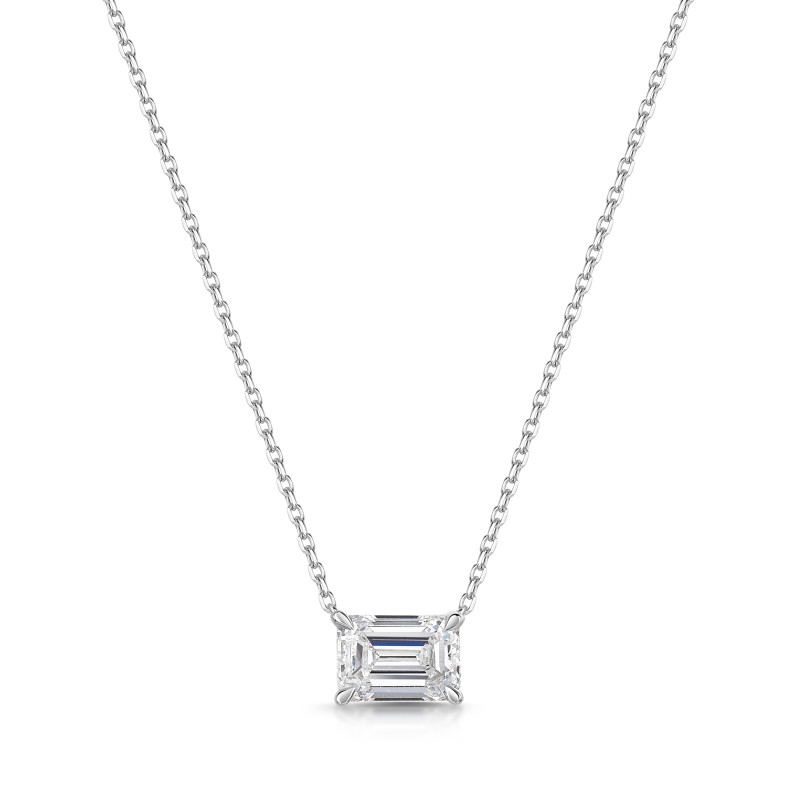 18ct White Gold East to West Emerald Cut 1.00ct Lab Grown Diamond Pendant