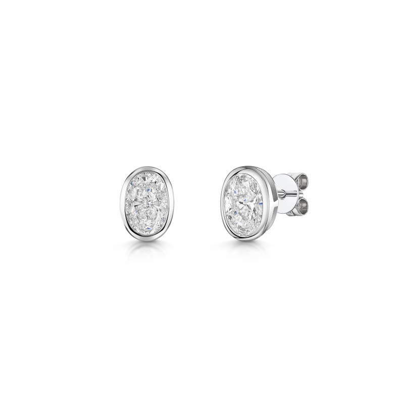 9ct White Gold Oval Cut 1.50ct Lab Grown Diamond Rub Over Earrings